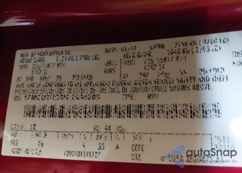 2019 Ford Escape Sel z USA, uszkodzony, nr VIN 1FMCU9HD8KUA94200